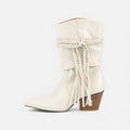Braided Tassel Western Chunky Heel Mid-calf Boots - Chunky heel boots - Photo 8