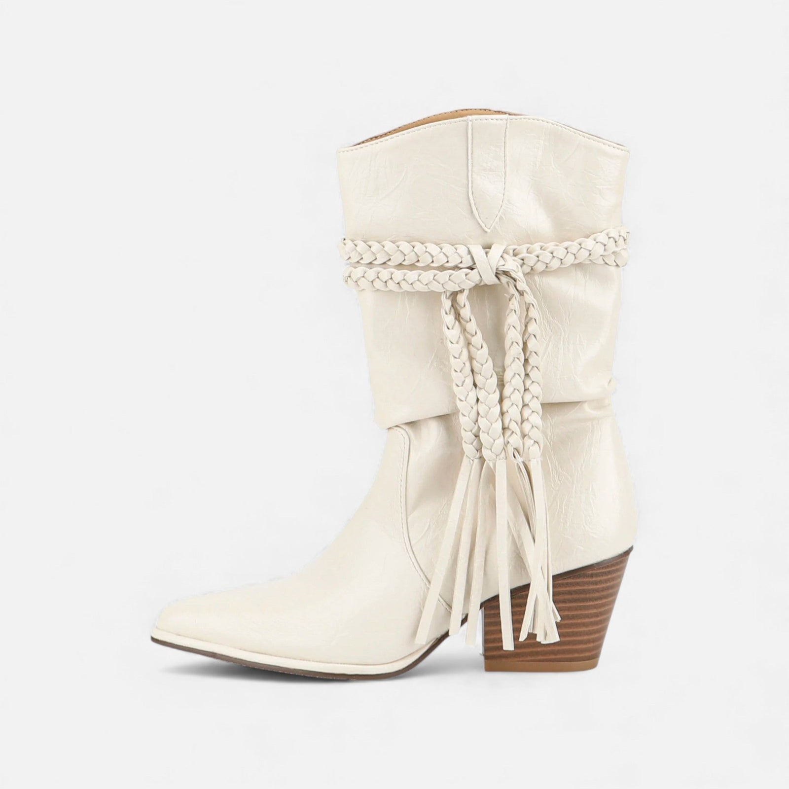 Braided Tassel Western Chunky Heel Mid-calf Boots - Chunky heel boots - Photo 8