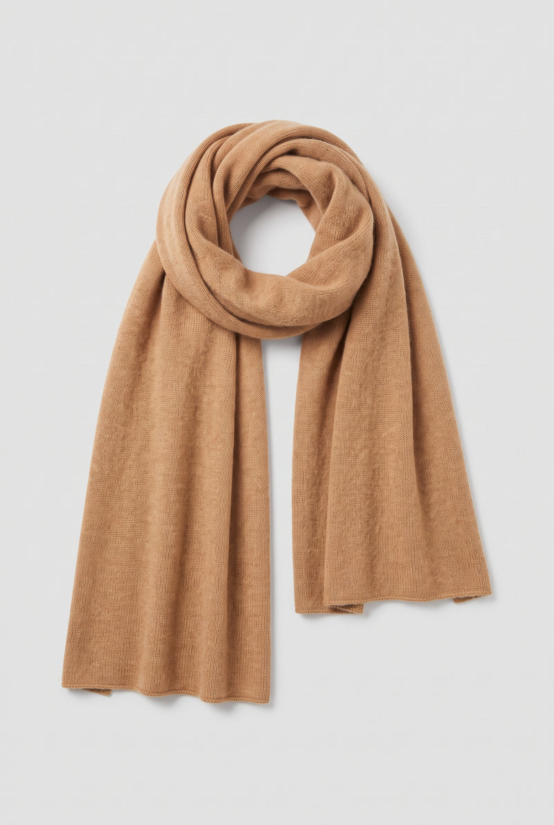 Cashmere Wrap Scarf in Camel — studio front