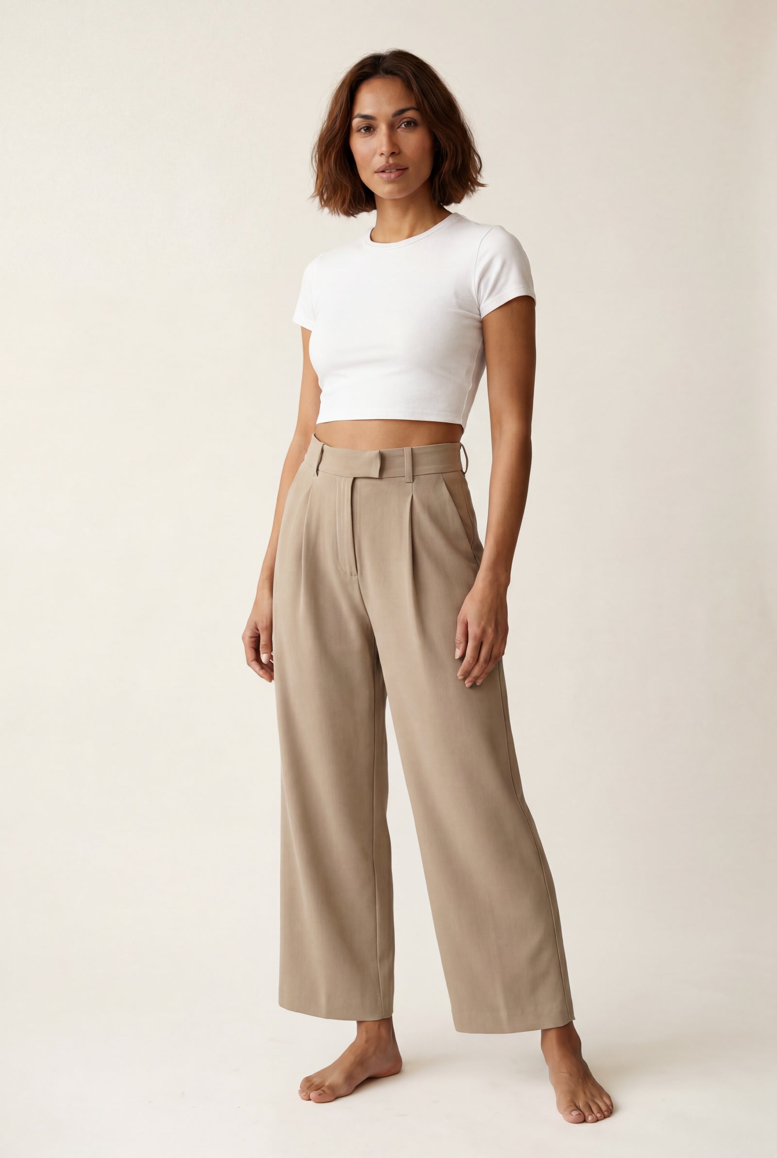Camel High-waisted Pleated Wide-leg Tailored Trousers - Wide leg trousers - Photo 8