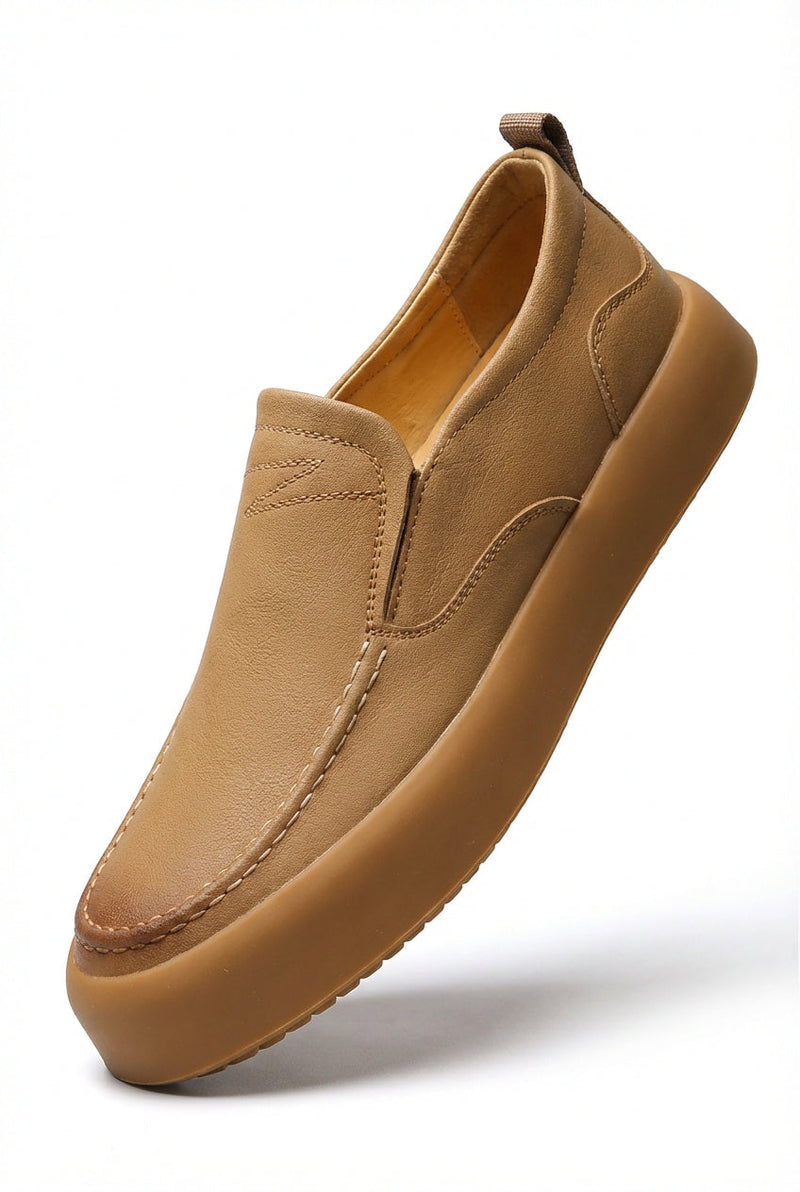 Camel Moc Toe Slip-on Loafers with Cushioned Chunky Sole - Photo 1