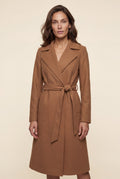 Camel Wide Notched Collar Belted Long Trench Coat - Photo 13