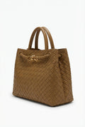 Camel Women's Braided Structured Medium Tote Handbag with Top Handles - Braided handbag - Photo 1