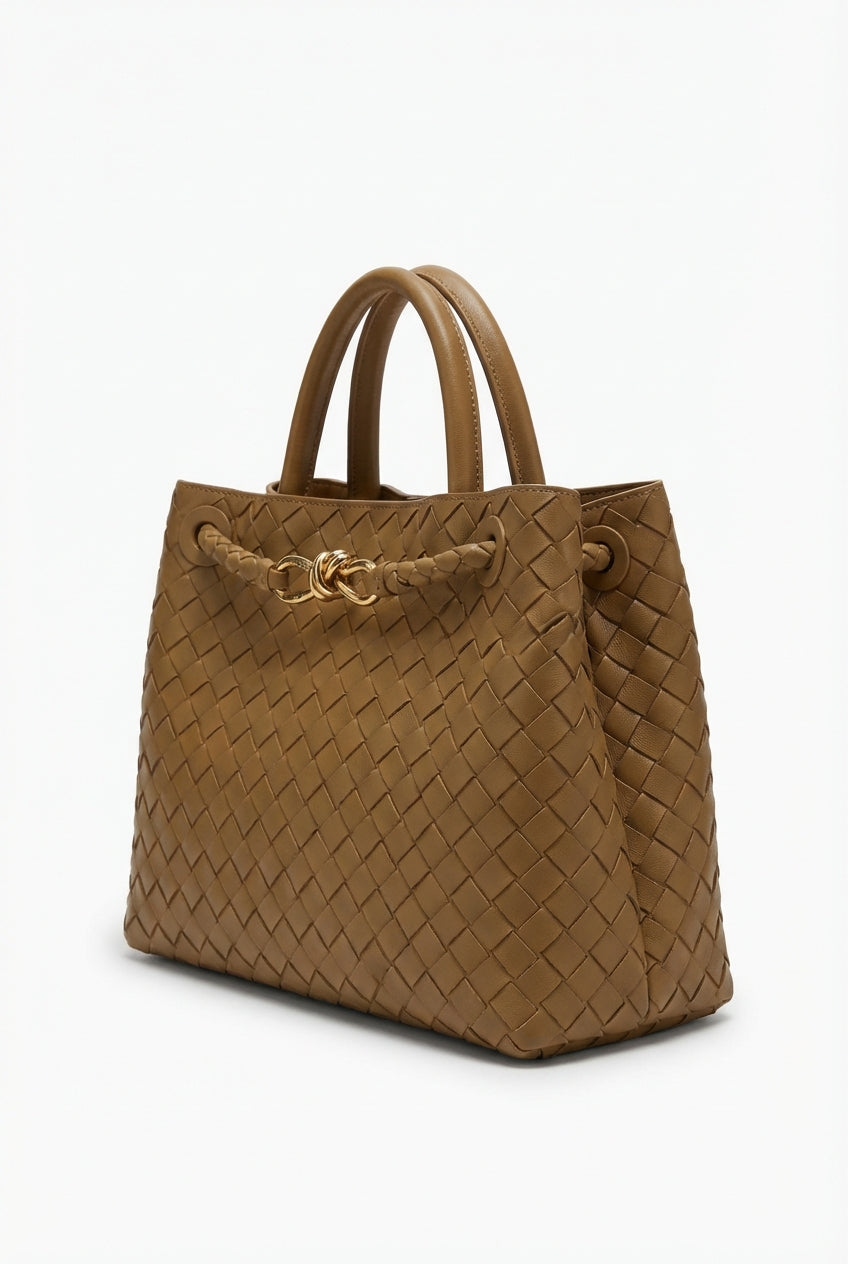 Camel Women's Braided Structured Medium Tote Handbag with Top Handles - Braided handbag - Photo 1