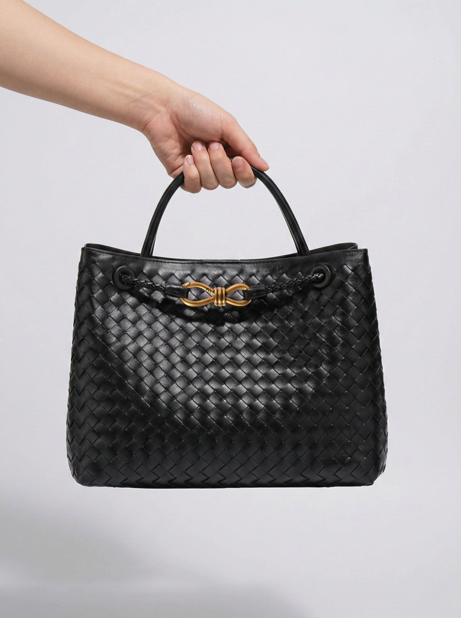 Women's Braided Structured Medium Tote Handbag with Top Handles - Braided handbag - Photo 3