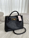 Women's Braided Structured Medium Tote Handbag with Top Handles - Braided handbag - Photo 7