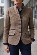 Button-Front Knit Cardigan in Caramel — studio front