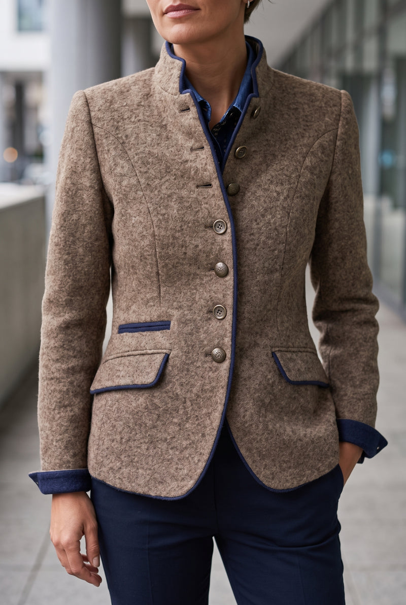 Button-Front Knit Cardigan in Caramel — studio front
