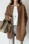 Cashmere Button-Front Cardigan in Caramel — front view