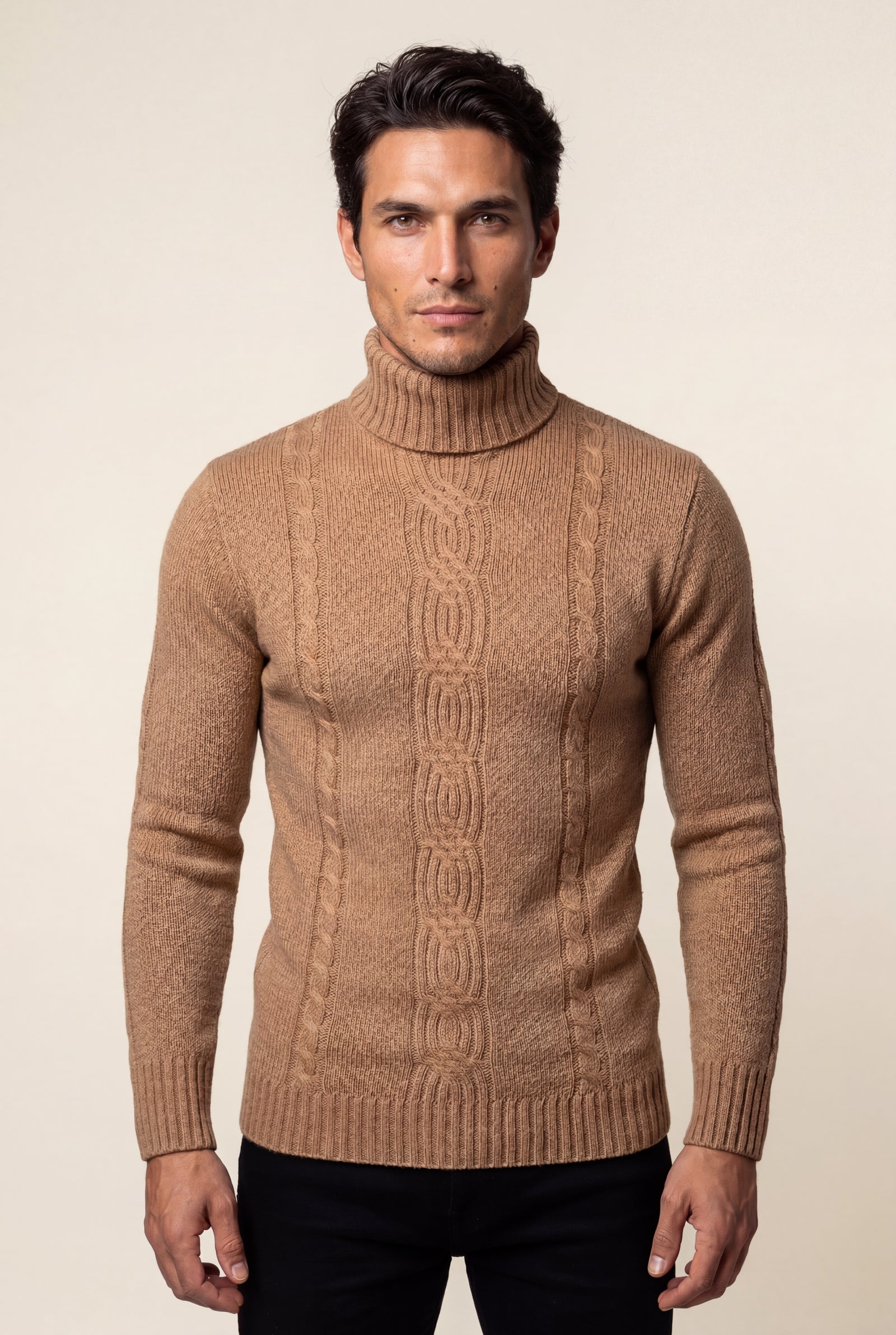 Caramel Men's Chunky Cable Turtleneck Sweater - Photo 11