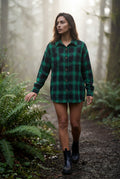 Dark Green Relaxed Fit Checked Long Sleeve Shirt with Classic Collar - Checked shirts - Photo 13