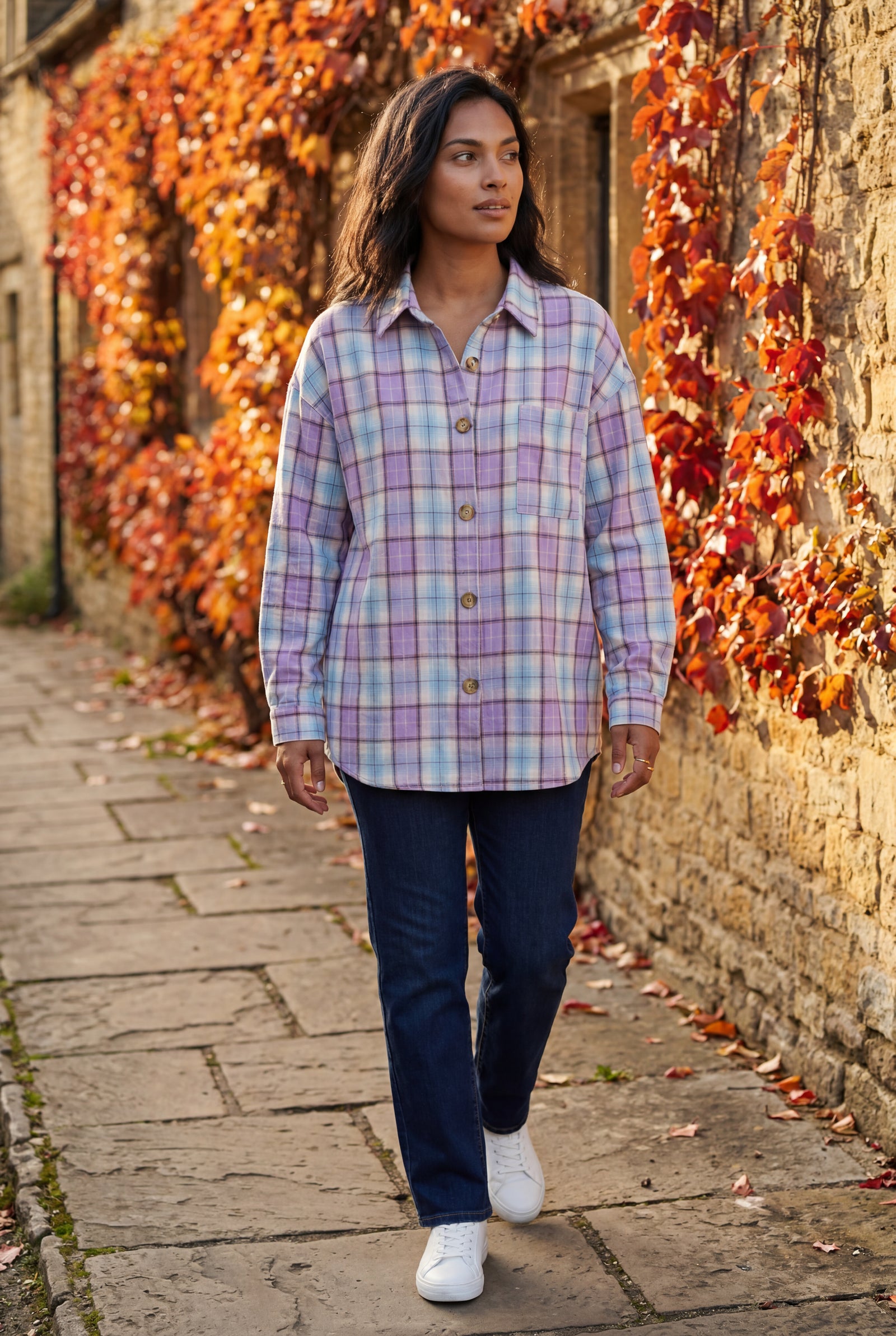 Purple Relaxed Fit Checked Long Sleeve Shirt with Classic Collar - Checked shirts - Photo 24