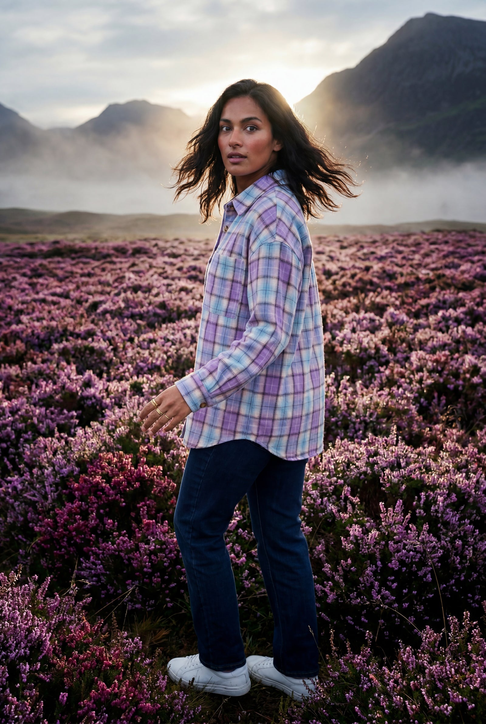 Purple Relaxed Fit Checked Long Sleeve Shirt with Classic Collar - Checked shirts - Photo 26