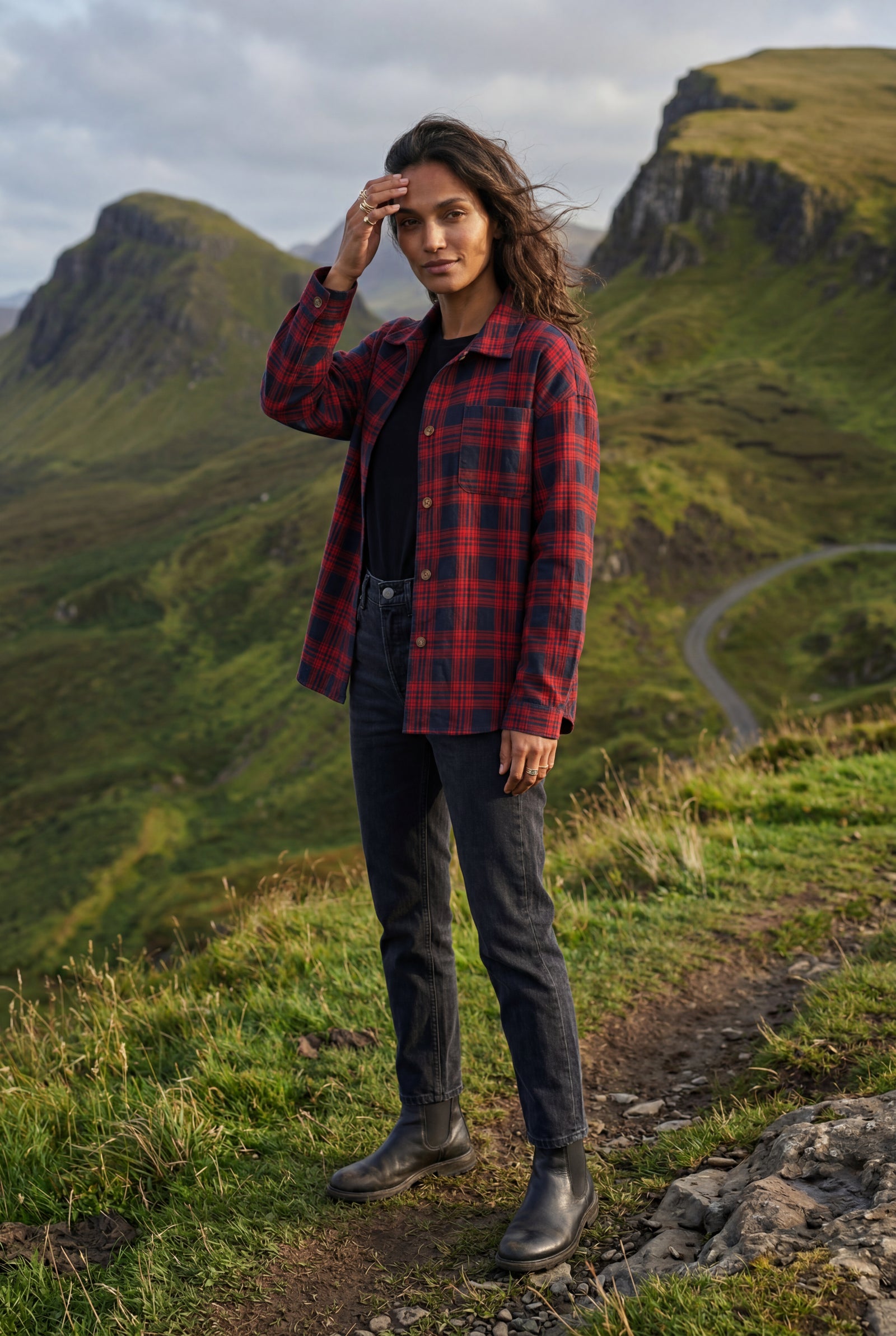 Red Relaxed Fit Checked Long Sleeve Shirt with Classic Collar - Checked shirts - Photo 30