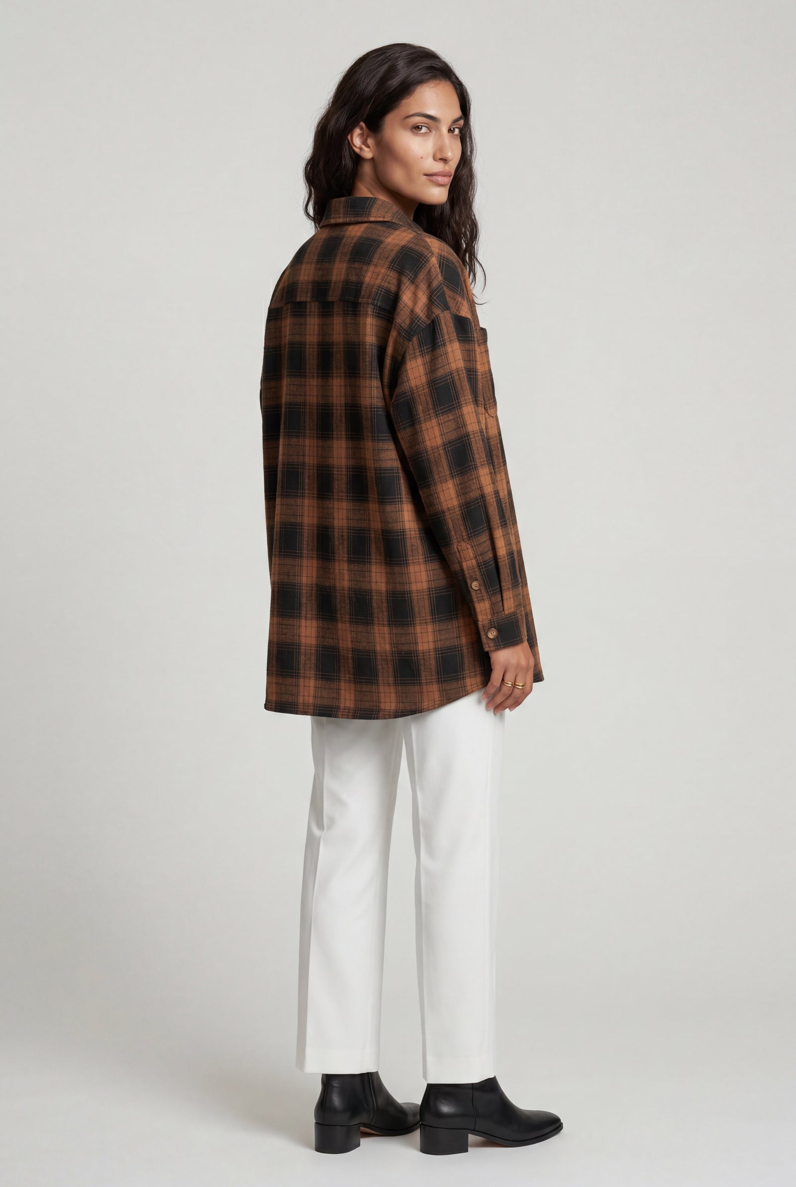 Caramel Relaxed Fit Checked Long Sleeve Shirt with Classic Collar - Checked shirts - Photo 32