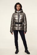 Champagne Belted Padded Hooded Jacket with Fitted Waist - Padded jackets - Photo 4