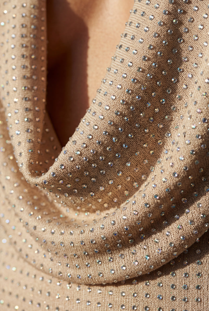 Champagne Rhinestone Cowl Neck Halter Mini Cocktail Dress - Photo 4