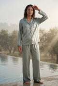Mint Striped Button-up Pyjama Set with Relaxed Pants - Photo 13