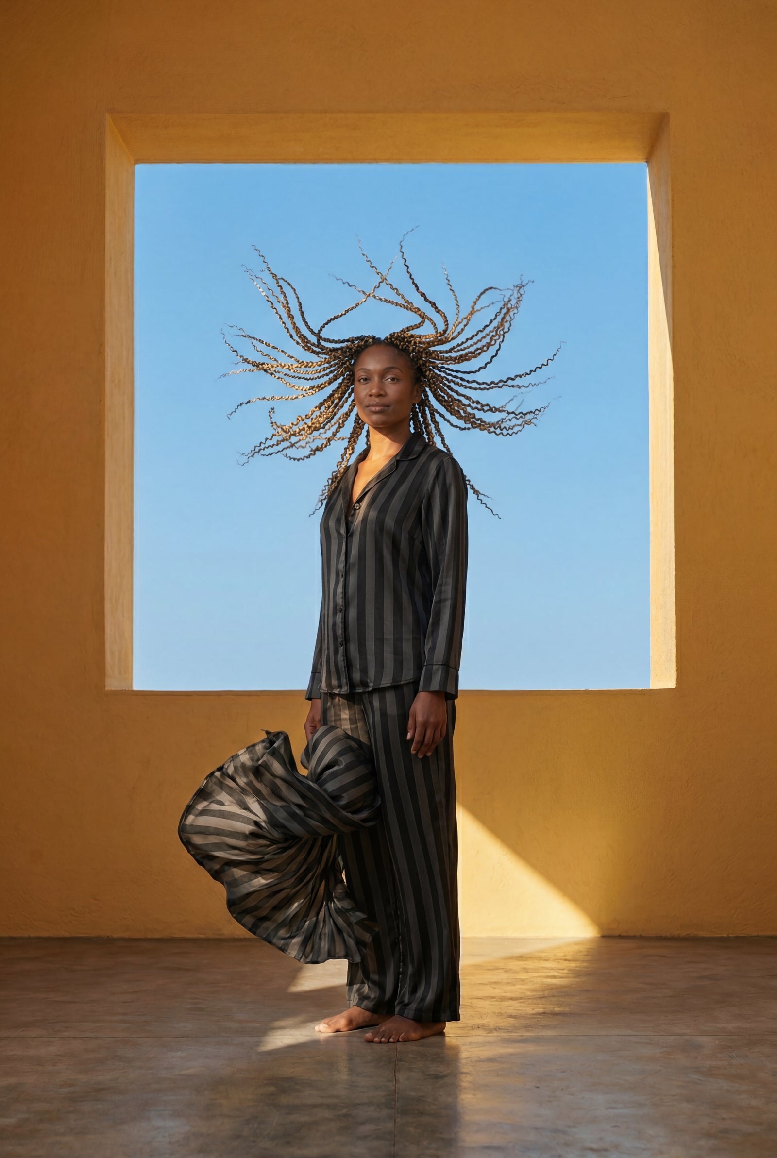 Black Striped Button-up Pyjama Set with Relaxed Pants - Photo 18