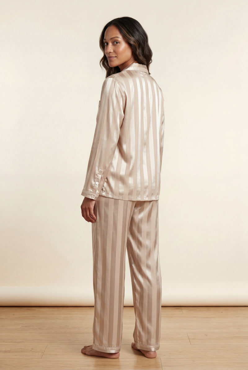 Champagne Striped Button-up Pyjama Set with Relaxed Pants - Photo 4