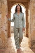 Mint Striped Button-up Pyjama Set with Relaxed Pants - Photo 7