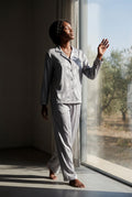Light Blue Striped Button-up Pyjama Set with Relaxed Pants - Photo 9