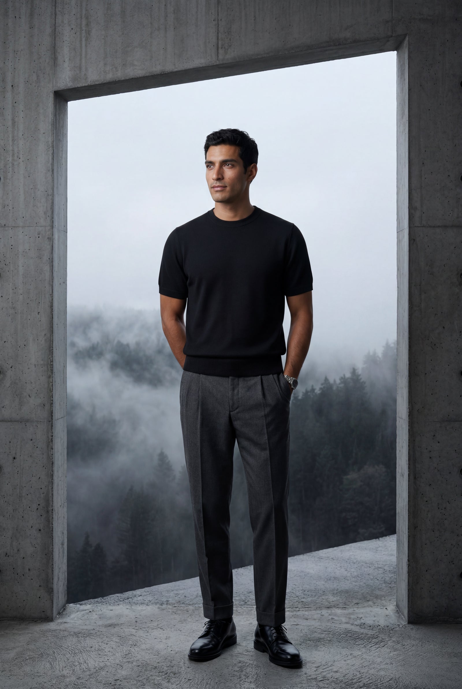 Black Men's Slim Fit Knitted Short Sleeve T-Shirt - Slim fit t-shirts - Photo 10