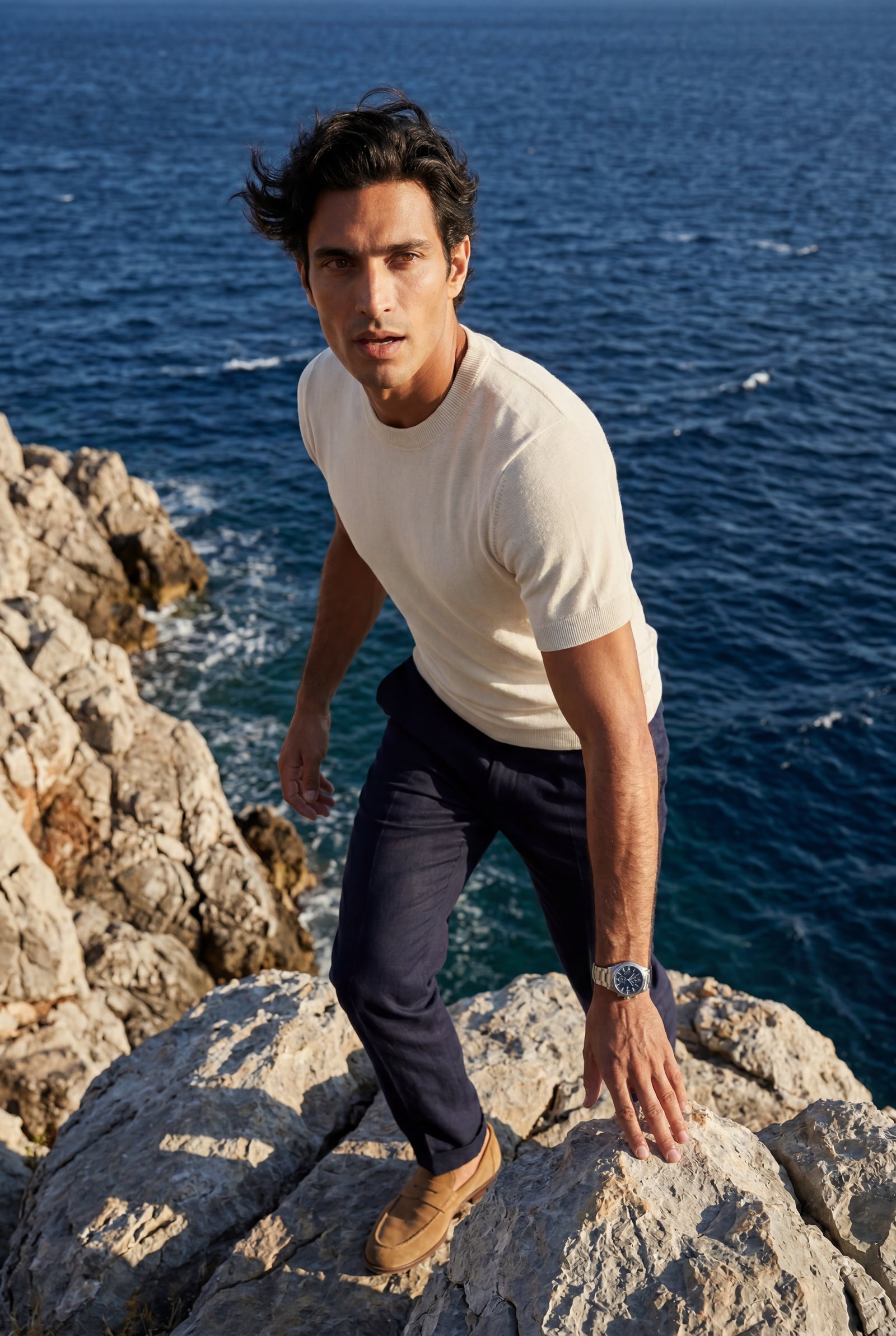 White Men's Slim Fit Knitted Short Sleeve T-Shirt - Slim fit t-shirts - Photo 12