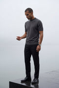 Black Men's Slim Fit Knitted Short Sleeve T-Shirt - Slim fit t-shirts - Photo 15