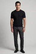Black Men's Slim Fit Knitted Short Sleeve T-Shirt - Slim fit t-shirts - Photo 2