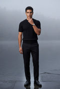 Black Men's Slim Fit Knitted Short Sleeve T-Shirt - Slim fit t-shirts - Photo 7