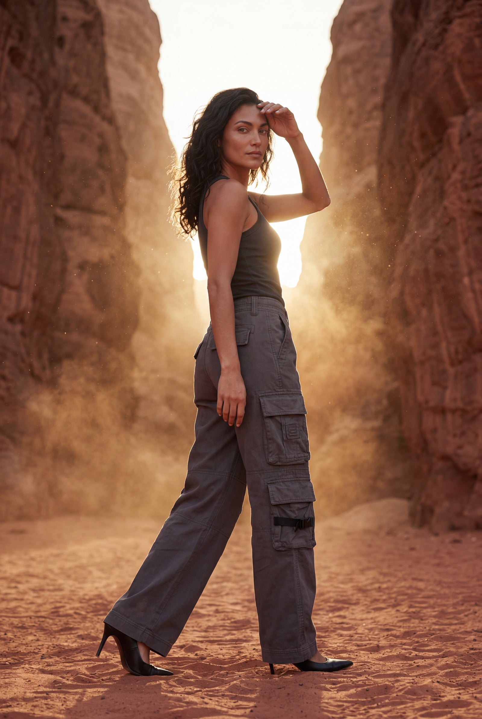 Charcoal Washed Charcoal Straight-leg Cargo Trousers with Buckle Pockets - Photo 3