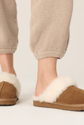 Shearling Open-Back Slippers in Chestnut Brown — detail