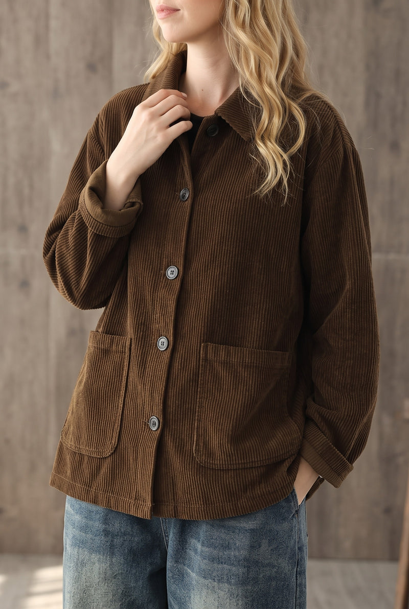 Corduroy Shirt Jacket in Coffee — Stilenza main image