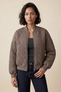 Coffee Quilted Bomber Jacket with Ribbed Trim - Photo 3