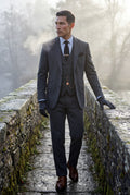Black Textured Three-piece Suit with Notched Lapels - Photo 18