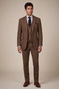 Coffee Textured Three-piece Suit with Notched Lapels - Photo 20