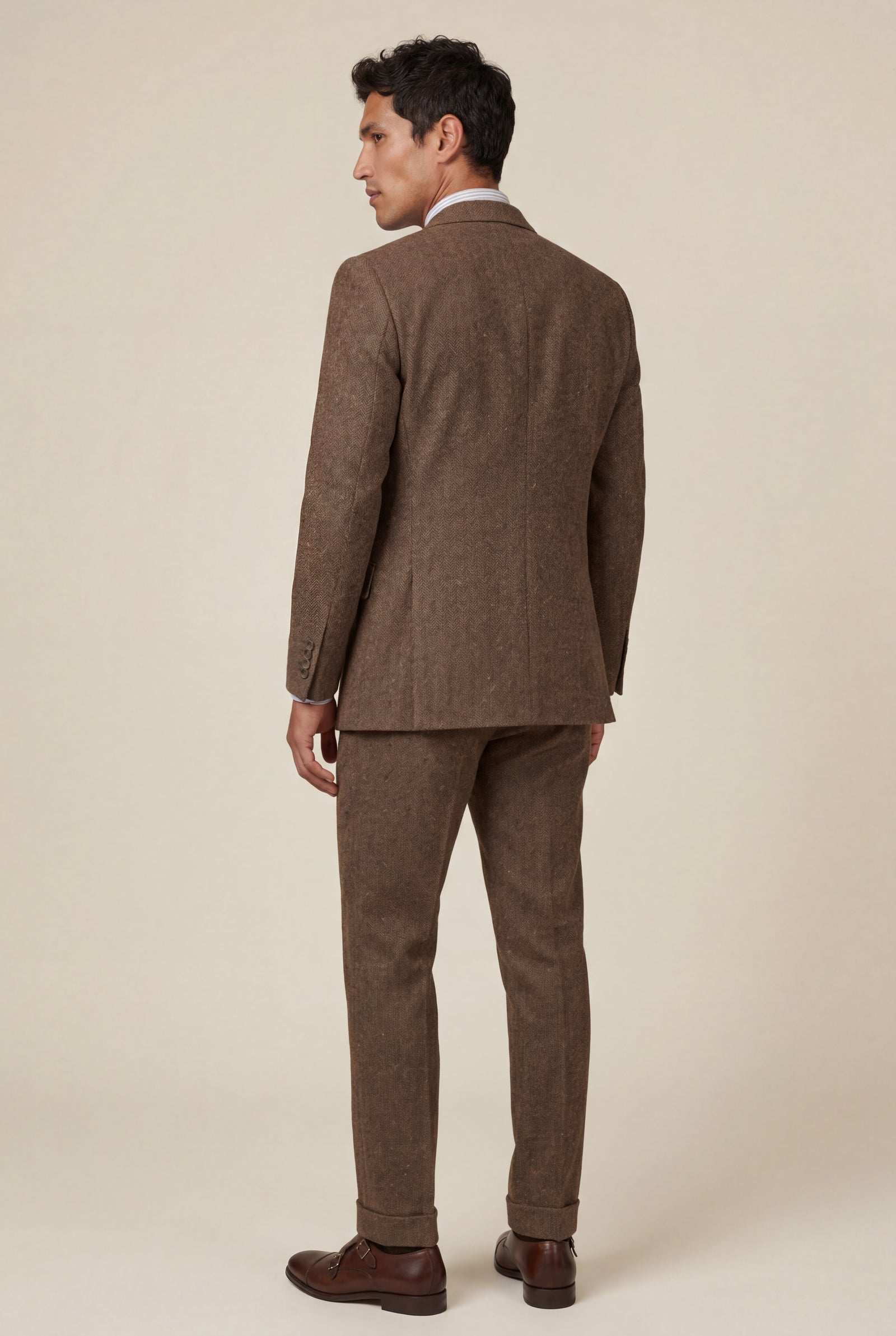 Coffee Textured Three-piece Suit with Notched Lapels - Photo 21