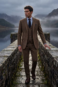 Coffee Textured Three-piece Suit with Notched Lapels - Photo 23
