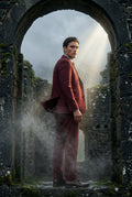 Burgundy Textured Three-piece Suit with Notched Lapels - Photo 27