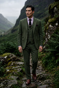 Dark Green Textured Three-piece Suit with Notched Lapels - Photo 3