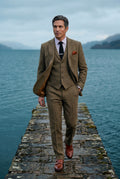Brown Textured Three-piece Suit with Notched Lapels - Photo 4