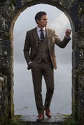 Brown Textured Three-piece Suit with Notched Lapels - Photo 6