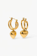 Color Gold Dual-band Hoop Earrings with Dangling Heart Charm - Photo 1