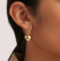 Color Gold Dual-band Hoop Earrings with Dangling Heart Charm - Photo 3