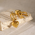 Color Gold Dual-band Hoop Earrings with Dangling Heart Charm - Photo 4