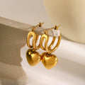 Color Gold Dual-band Hoop Earrings with Dangling Heart Charm - Photo 5