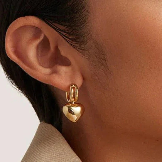 Color Gold Dual-band Hoop Earrings with Dangling Heart Charm - Photo 7