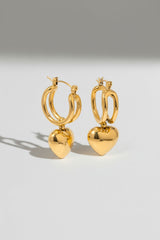 Color Gold Dual-band Hoop Earrings with Dangling Heart Charm - Photo 8