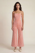 Coral Acid Wash Corset Wide-leg Jumpsuit with Raw Hem - Denim jumpsuit - Photo 1